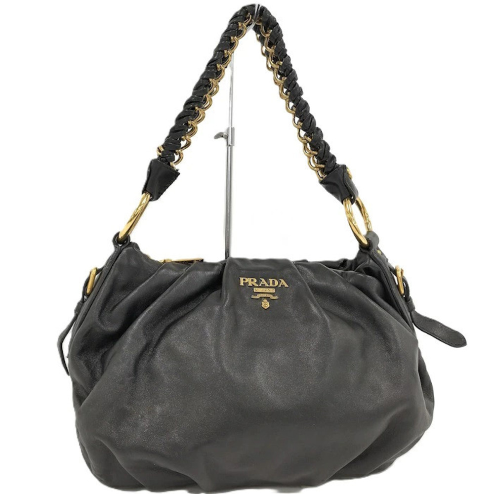 Prada Chain Shoulder Bag Leather Black